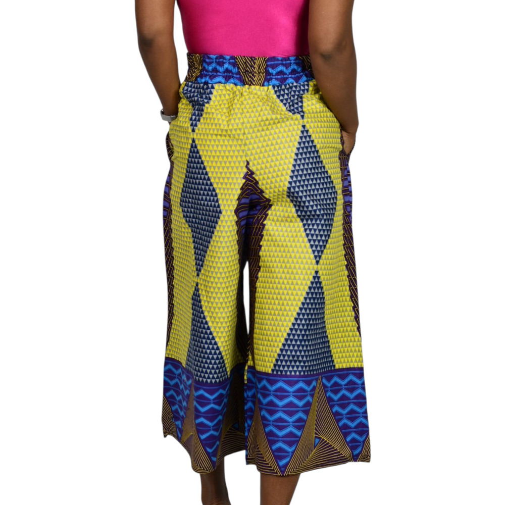 Grass Fields Ankara Wide Leg Crop Pants Yellow Gaucho African Print Small Medium - Picture 3 of 15
